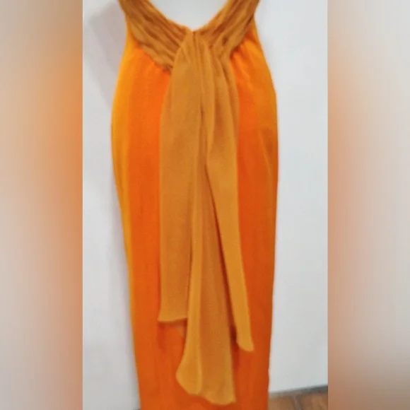 VINTAGE TANGERINE AND PUMPKIN SILK EVENING GOWN - Picture 3 of 15